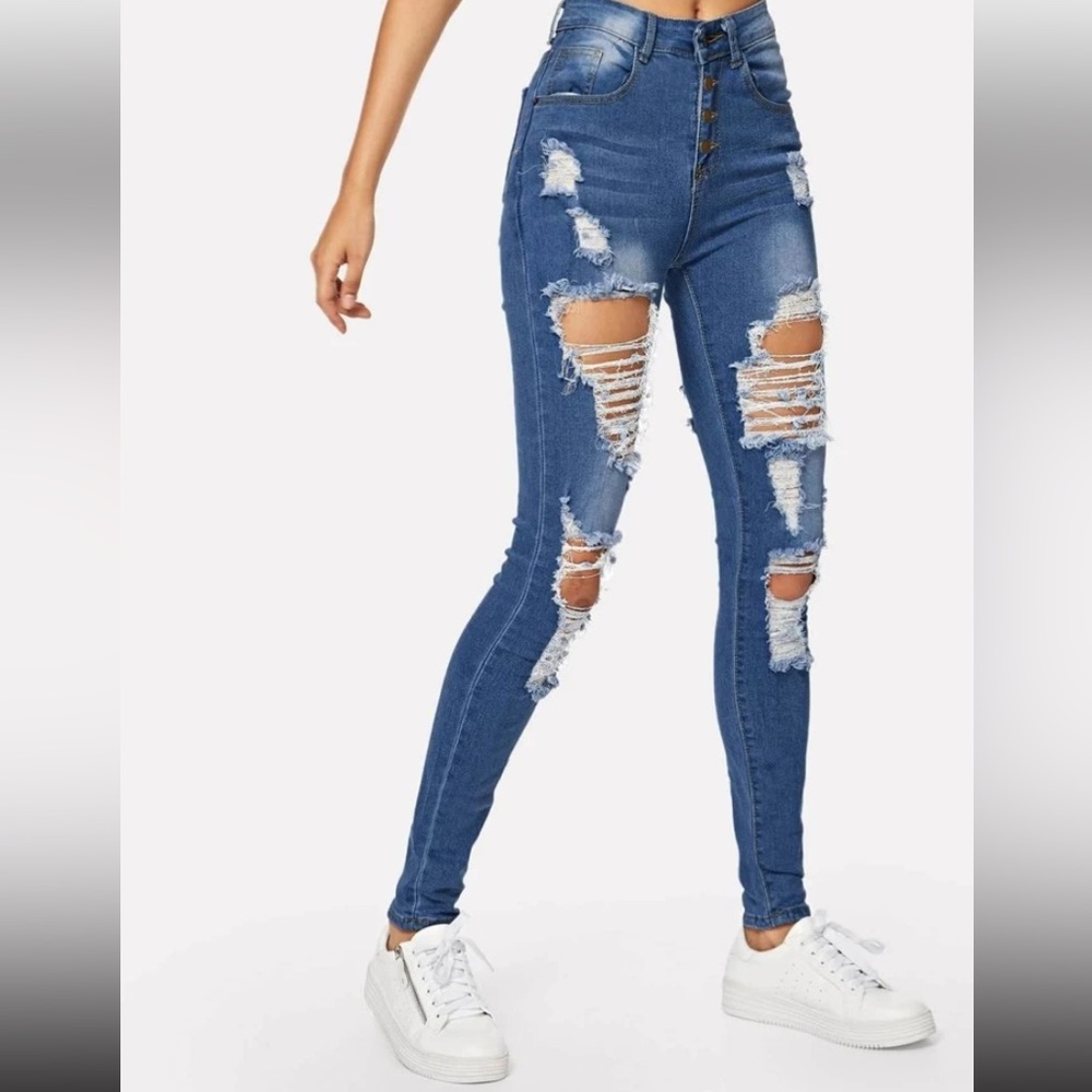Stonewash Distressed Skinny Jeans